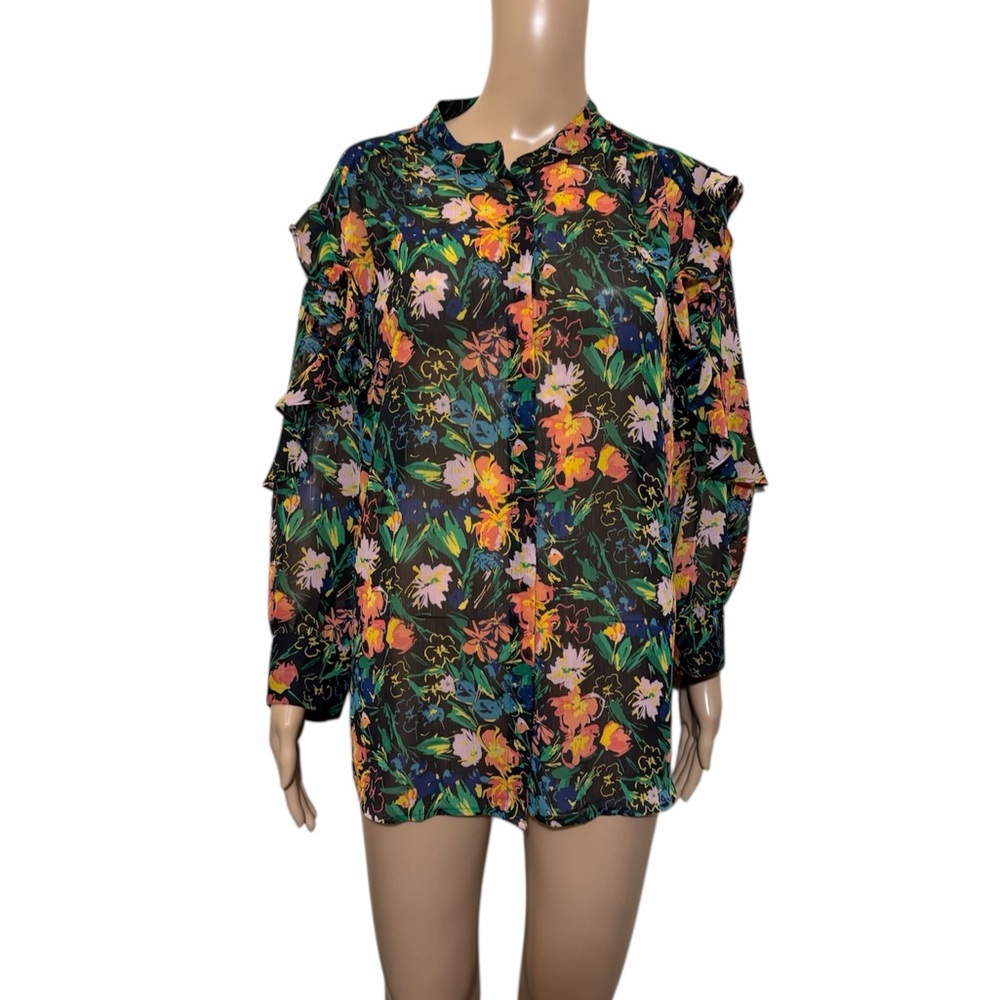Ted Baker Black and Green Patterned floral Top size 5 - Picture 3 of 5